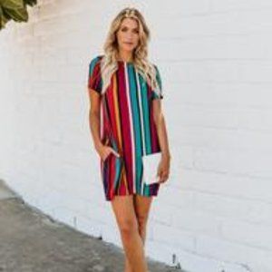 Sandra Striped Pocketed Shift Dress - NWOT